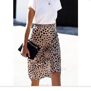 Leopard Satin midi skirt